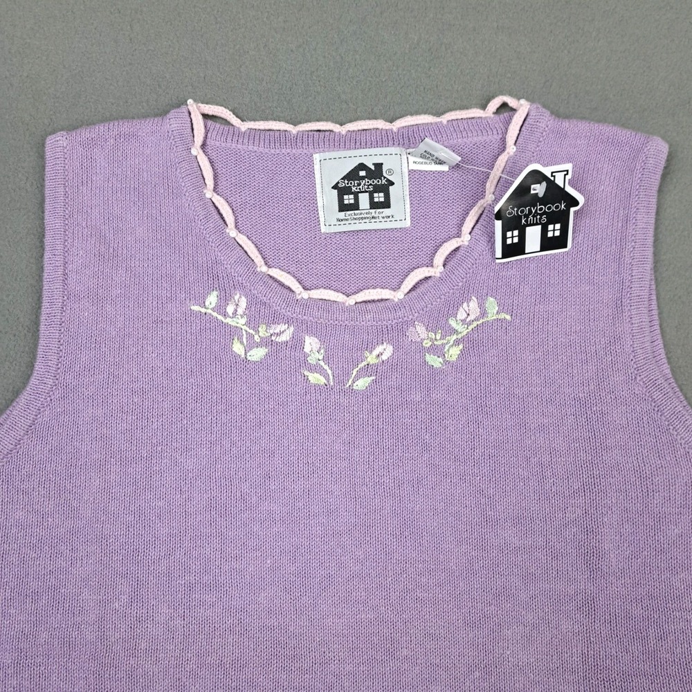 Vintage Knit Rosebud Top Womens 1X Tank Top Violet‎ Embroidered Cottagecore